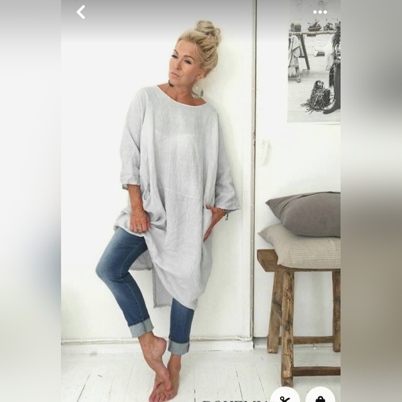 COTTON GINNY* organic cotton v neck peasant sleeve boho hippy chic tunic blouse - Picture 16 of 17